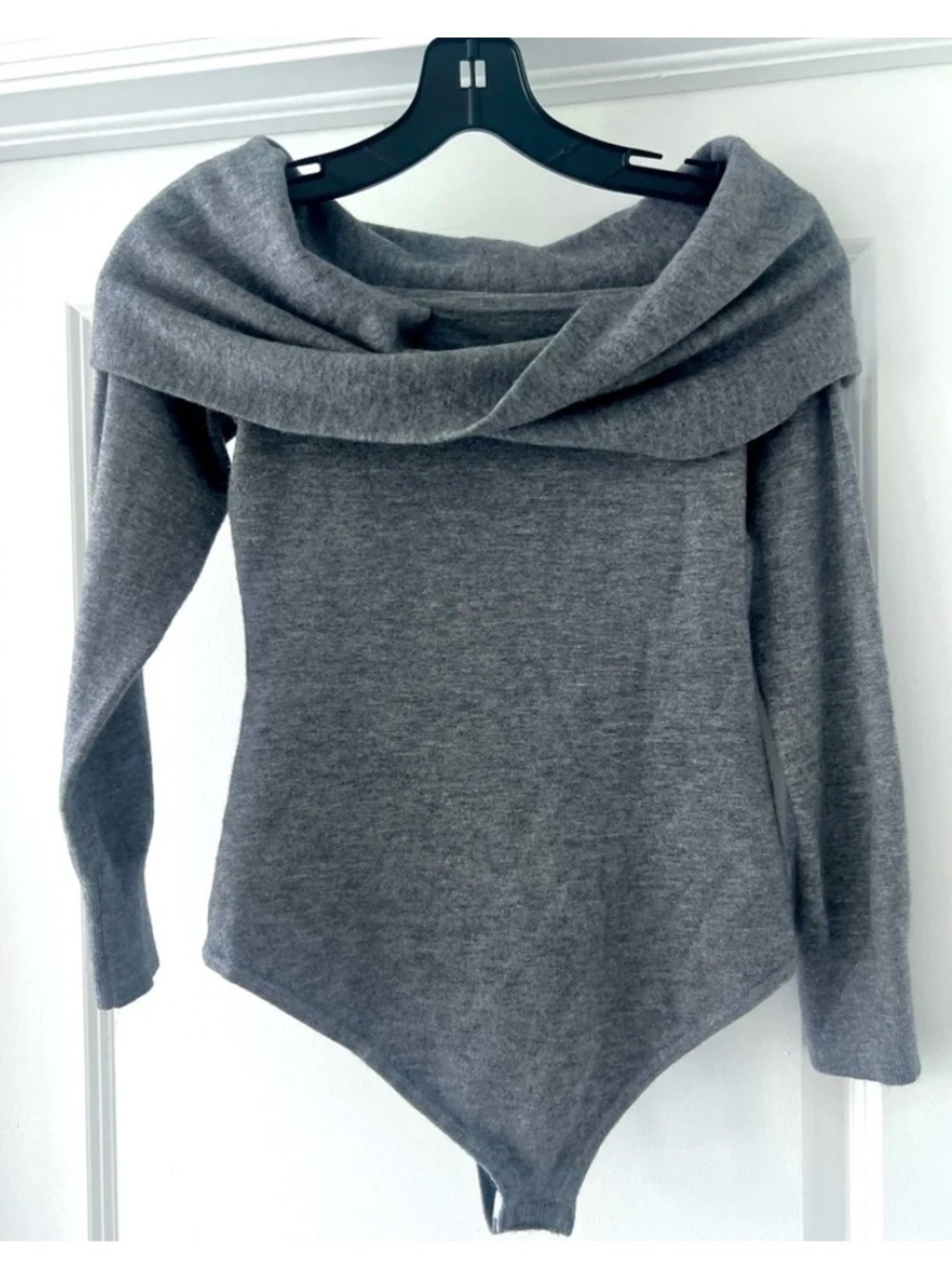 Express Gray Off Shoulder Long Sleeve Bodysuit Size S NWOT